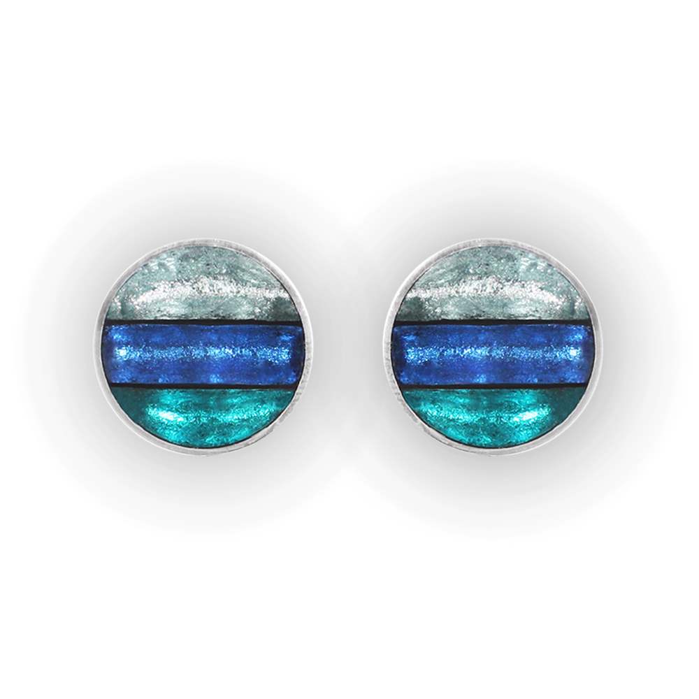 Teal Aluminium Stripe Circle Clip Earrings | The Jewellery Stop