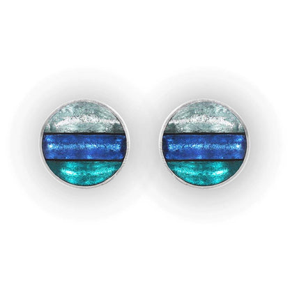 Teal Aluminium Stripe Circle Clip Earrings | The Jewellery Stop