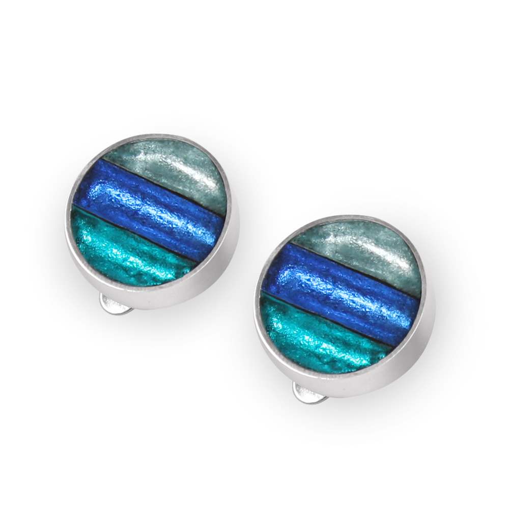 Teal Aluminium Stripe Circle Clip Earrings | The Jewellery Stop