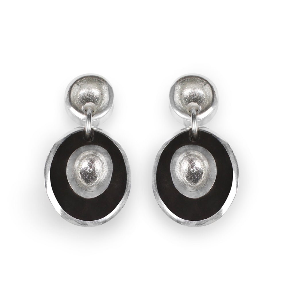 Black Organic Circles Drop Stud Earrings | The Jewellery Stop