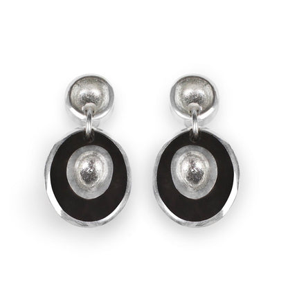 Black Organic Circles Drop Stud Earrings | The Jewellery Stop