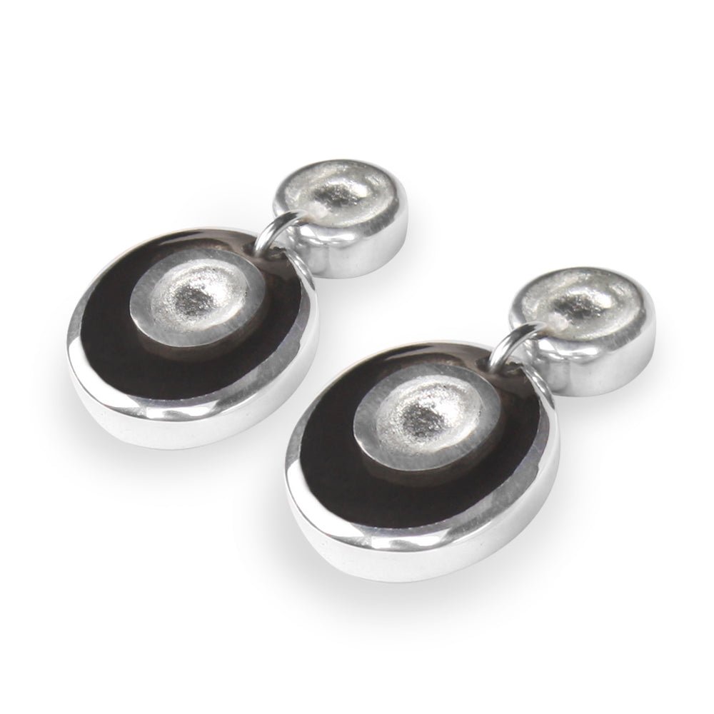 Black Organic Circles Drop Stud Earrings | The Jewellery Stop