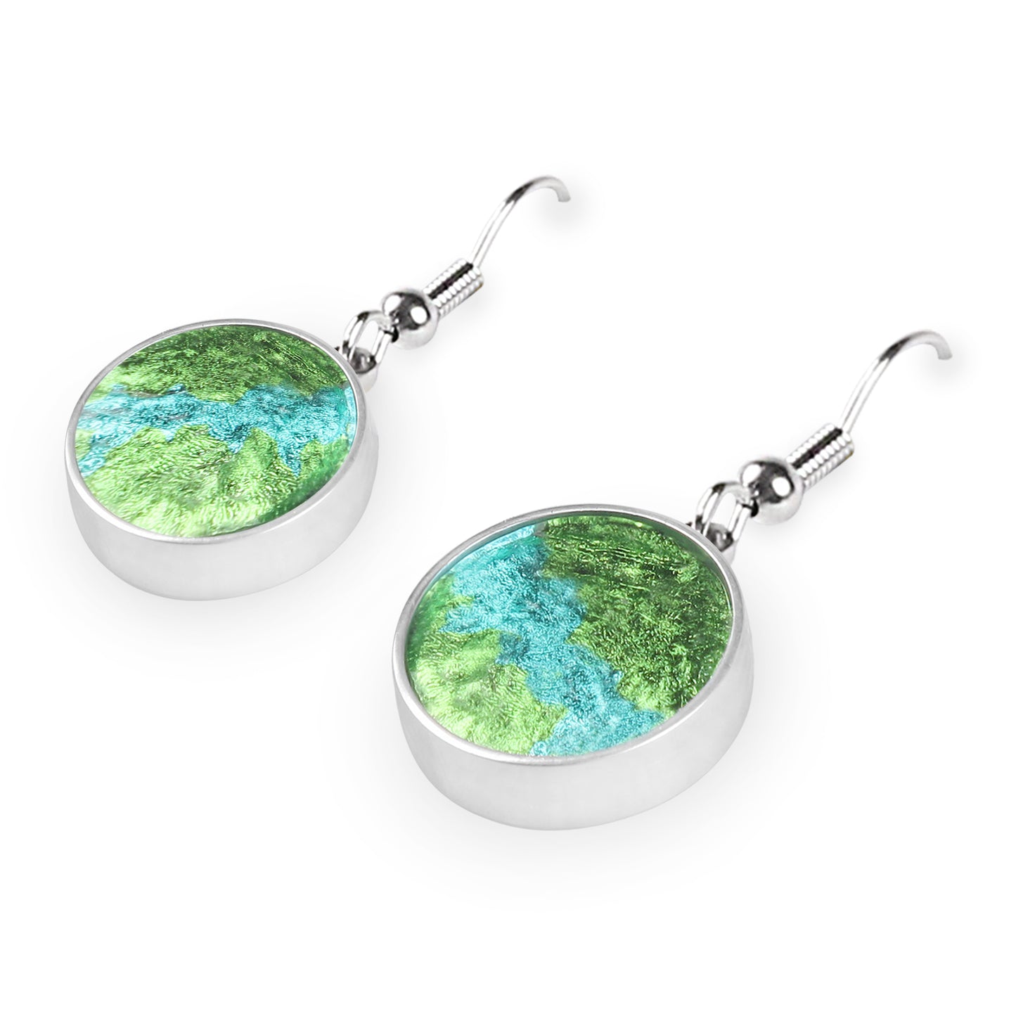 Lime Stained Glass Round Fish Hook Earrings