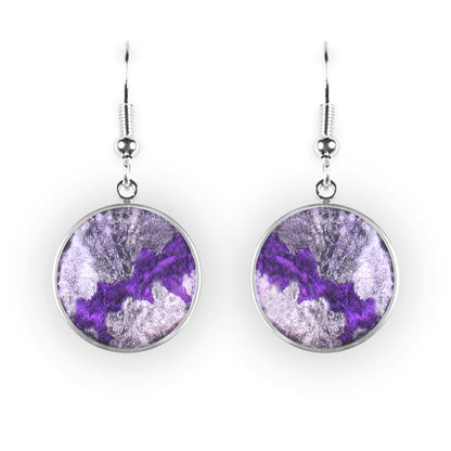 Purple Stained Glass Round Fish Hook Earrings | The Jewellery Stop