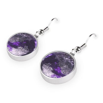 Purple Stained Glass Round Fish Hook Earrings | The Jewellery Stop