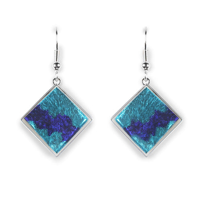 Peacock Stained Glass Square Fish Hook Earrings | The Jewellery Stop