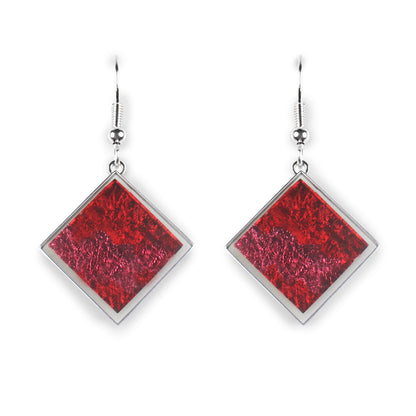 Red Stained Glass Square Fish Hook Earrings | The Jewellery Stop