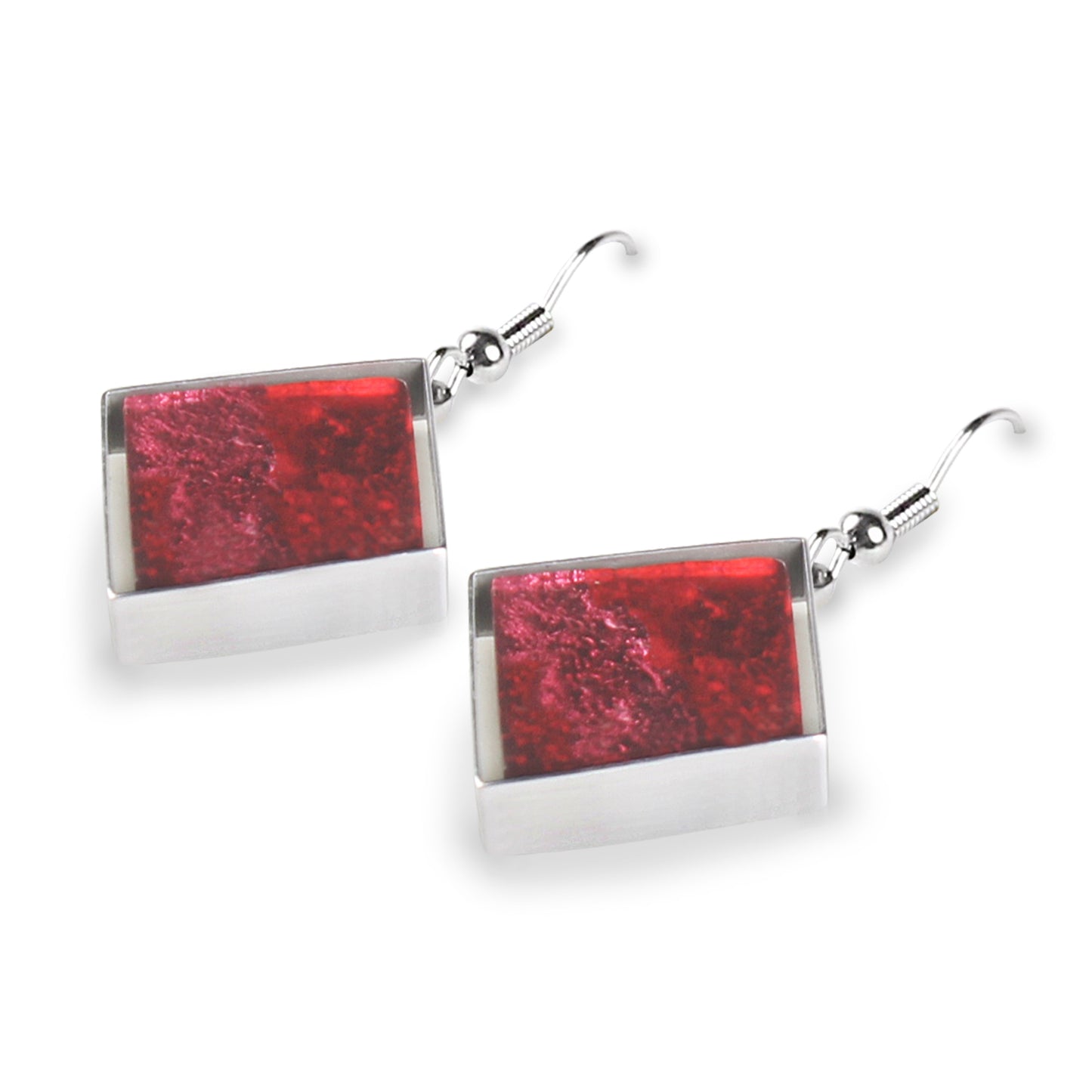Red Stained Glass Square Fish Hook Earrings | The Jewellery Stop