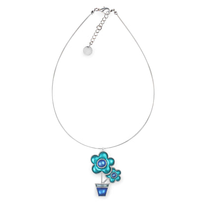 Teal Flower Pot Pendant | The Jewellery Stop