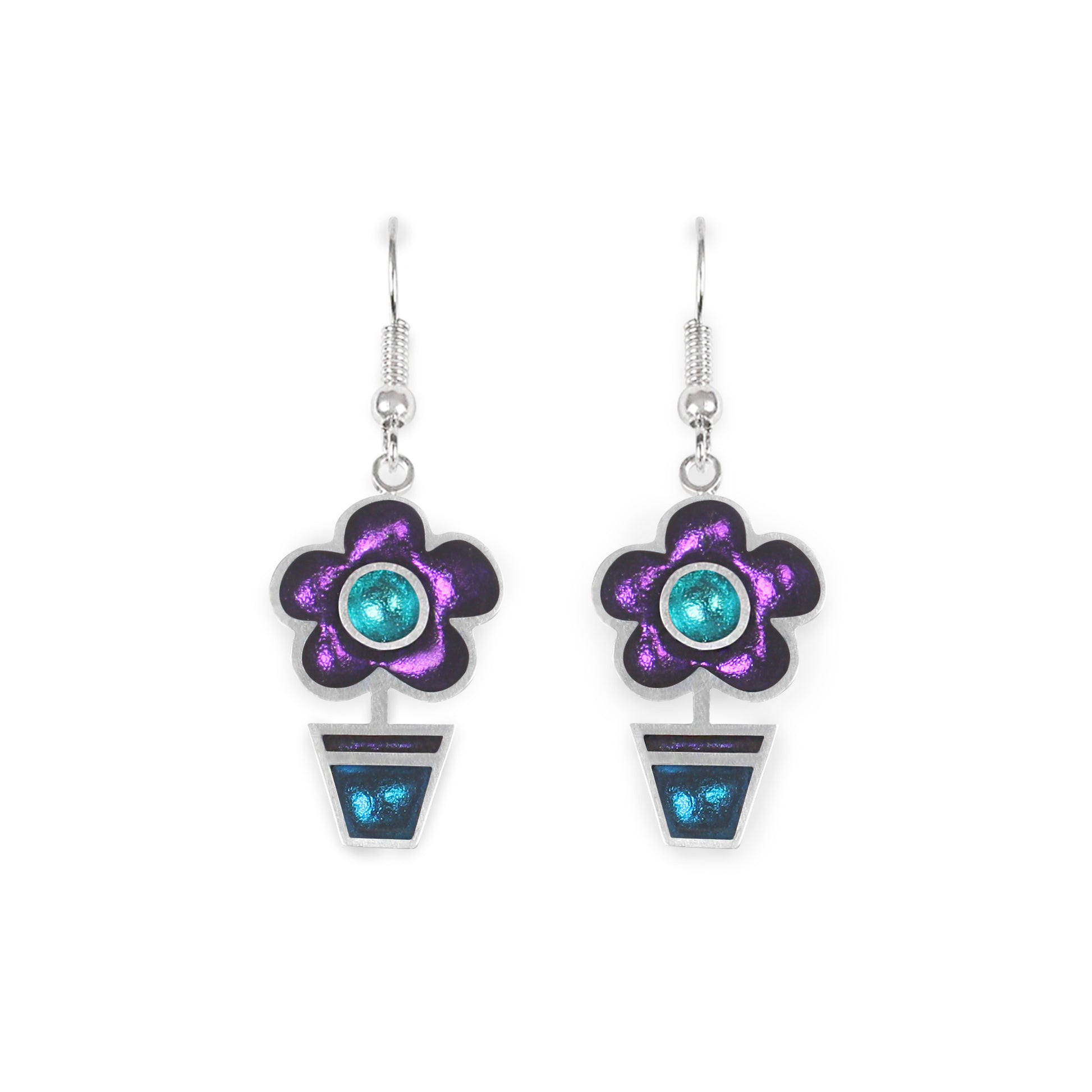 Peacock Flower Pot Fish Hook Earrings | The Jewellery Stop