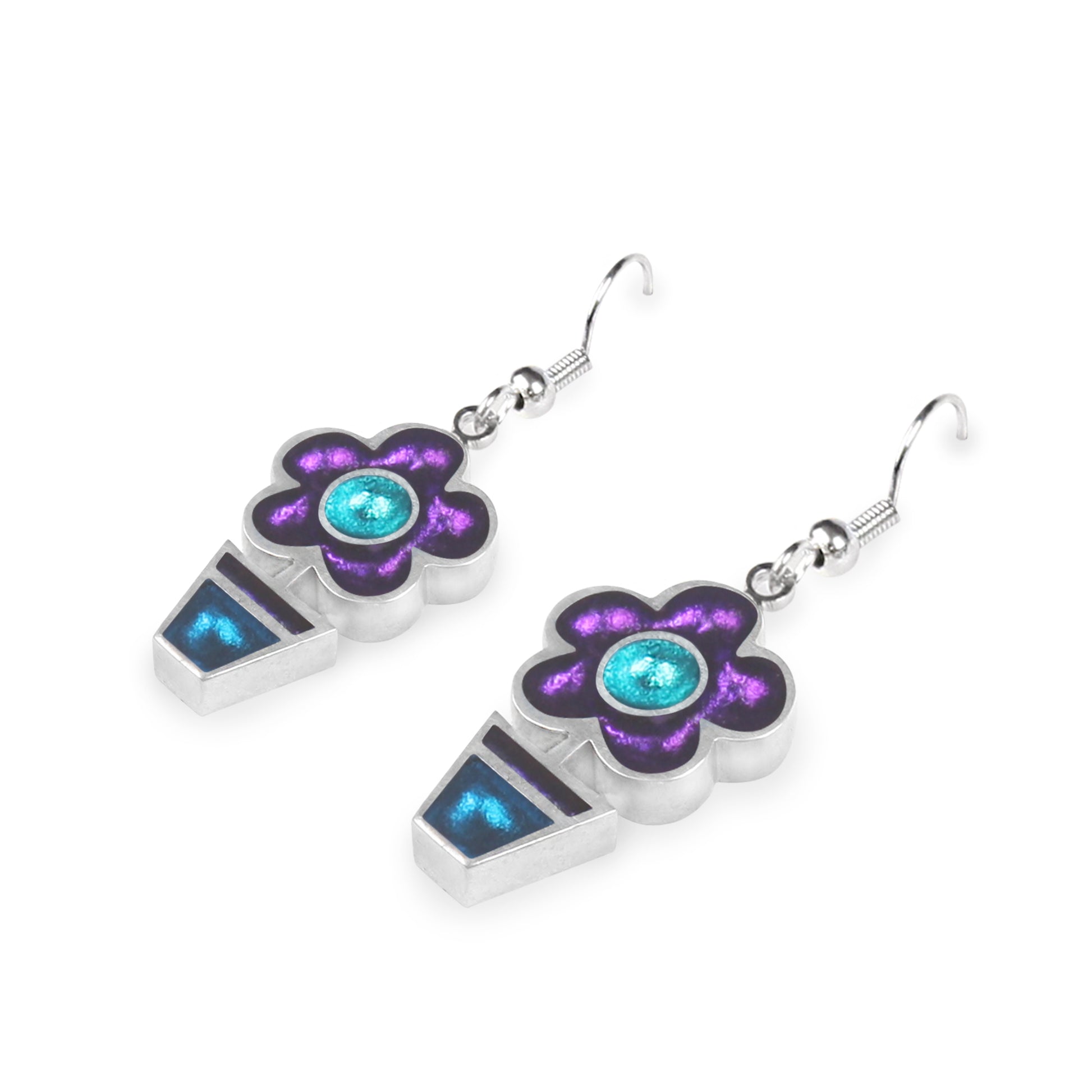 Peacock Flower Pot Fish Hook Earrings | The Jewellery Stop