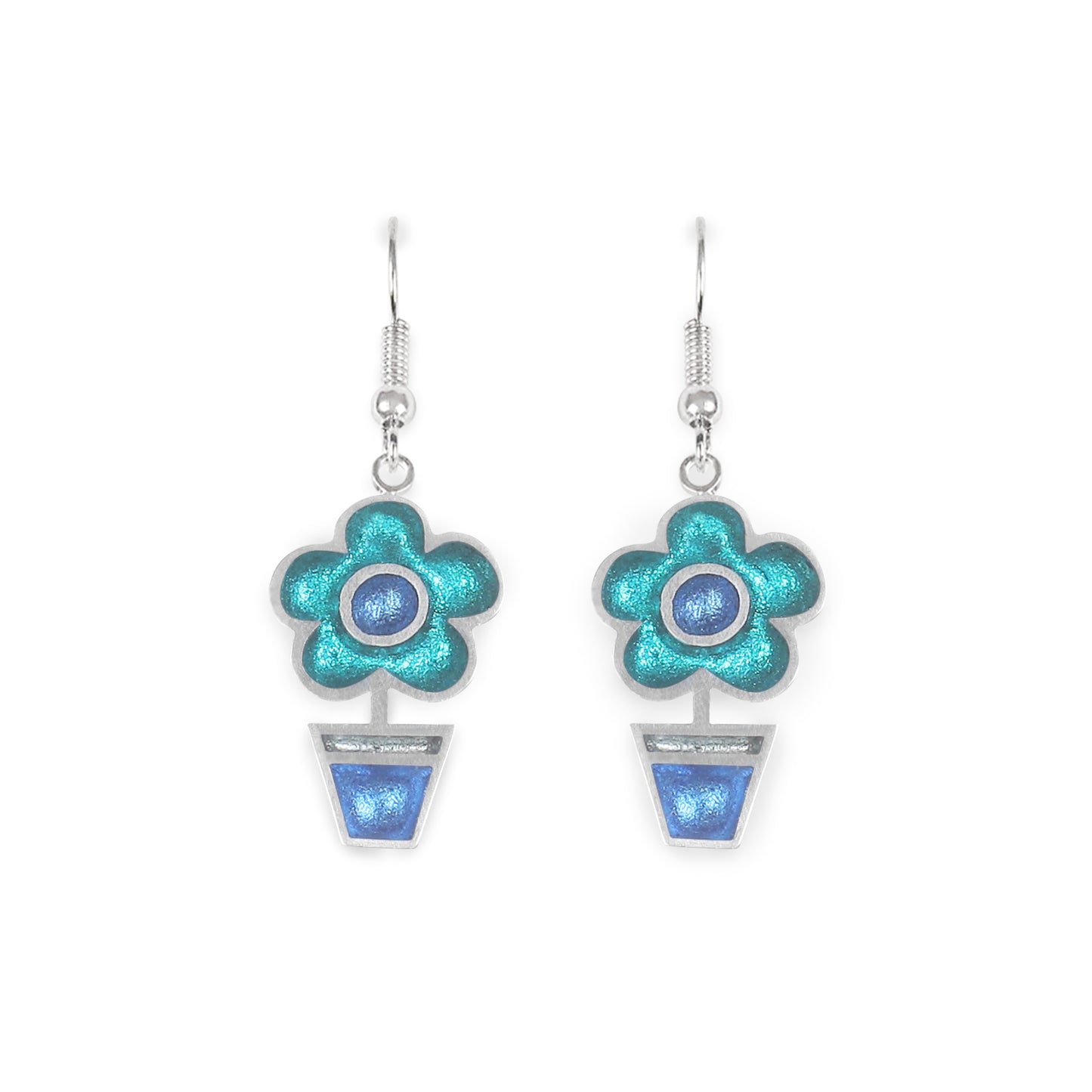 Teal Flower Pot Fish Hook Earrings | The Jewellery Stop