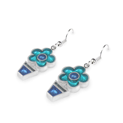 Teal Flower Pot Fish Hook Earrings | The Jewellery Stop