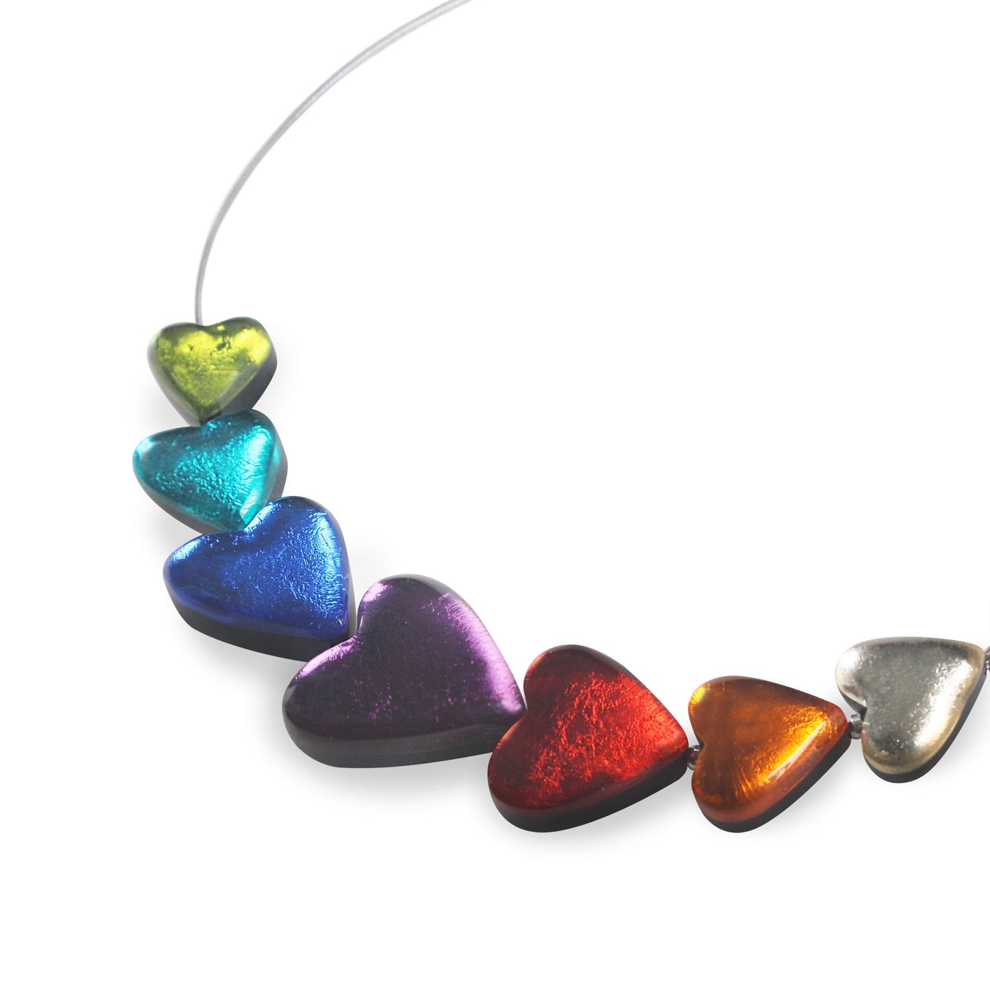 Rainbow Love Heart Trail Necklace