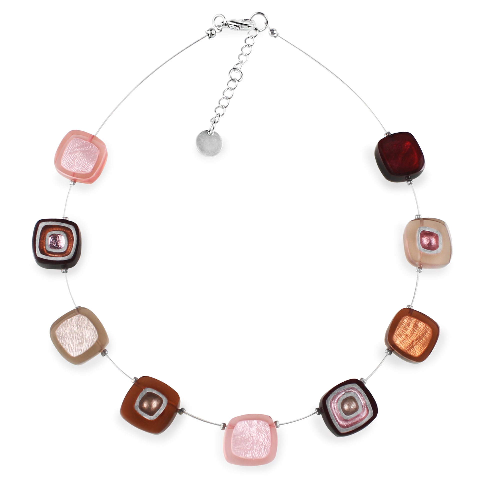 Cherry Abstract Squares Necklace