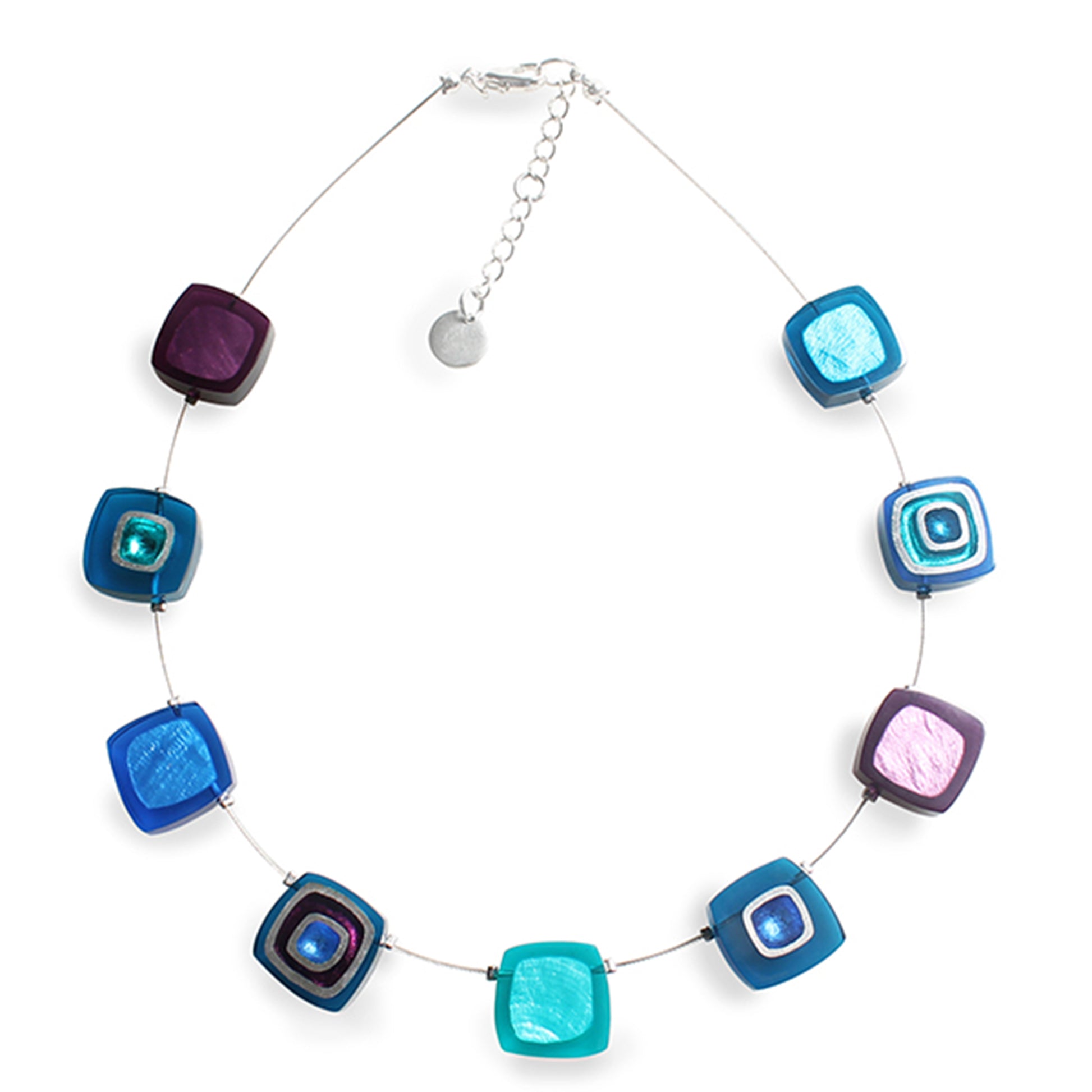 Peacock Abstract Squares Necklace