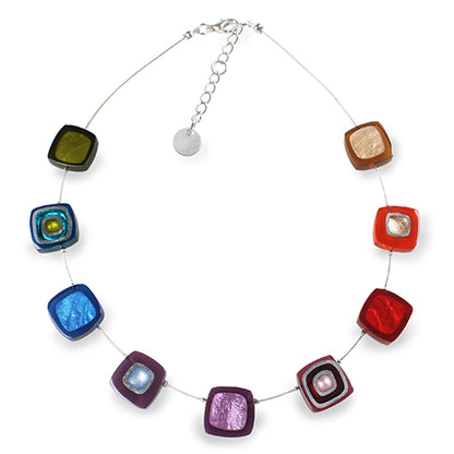 Rainbow Abstract Squares Necklace