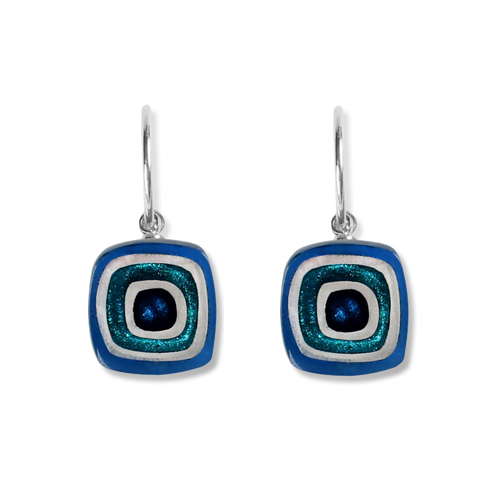 Azure Abstract Squares Creole Earrings