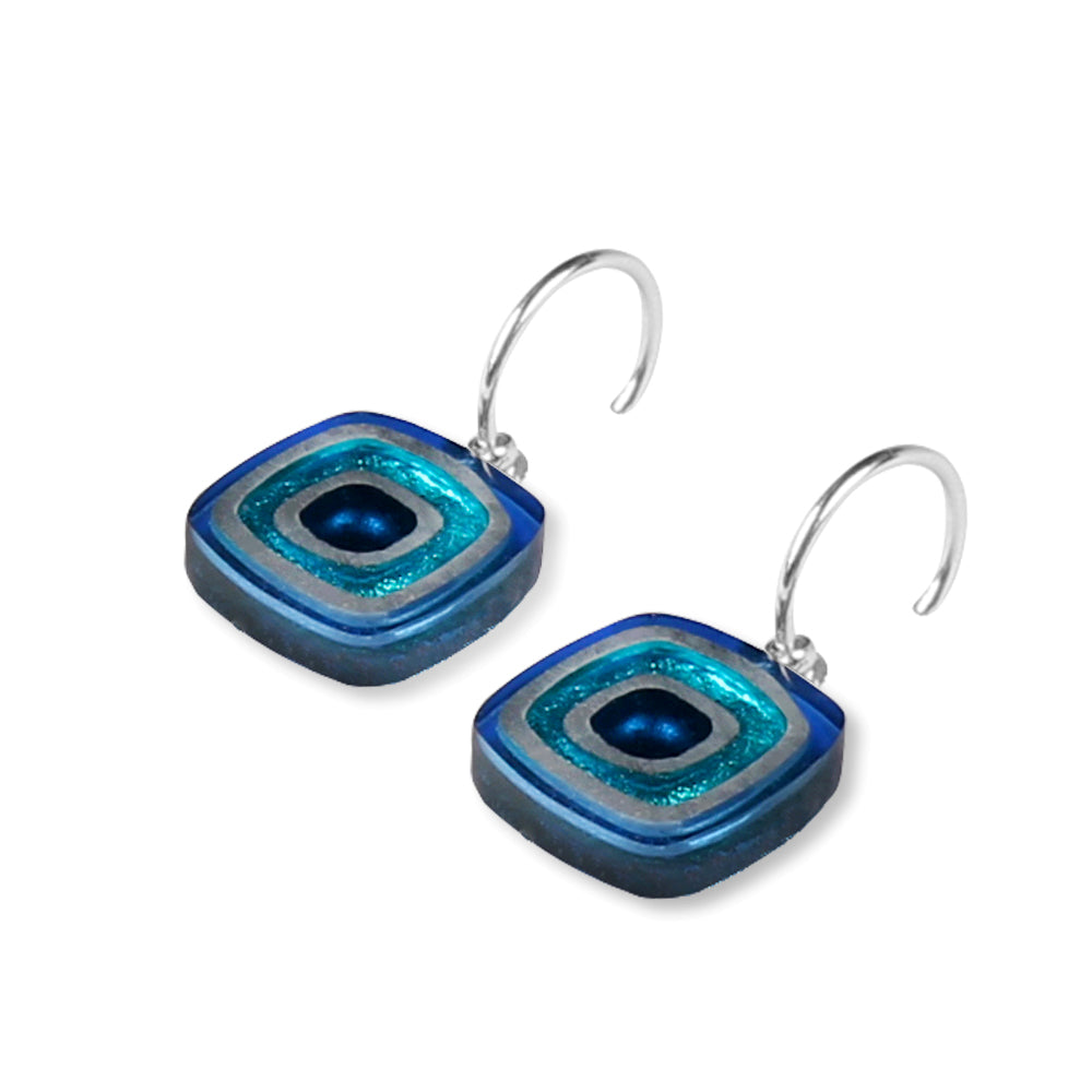 Azure Abstract Squares Creole Earrings