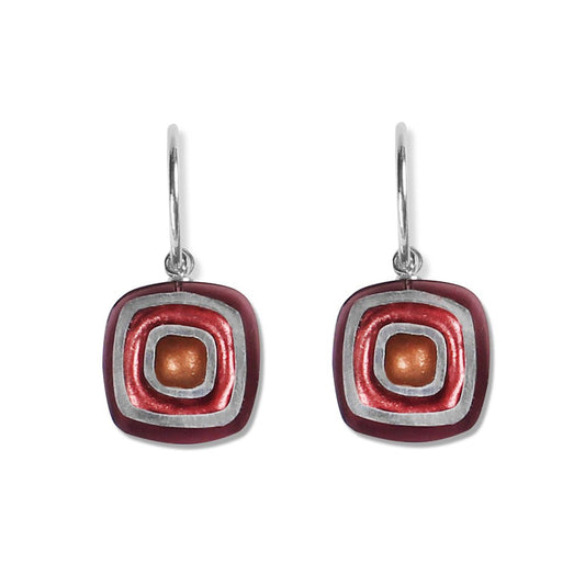 Claret Abstract Squares Creole Earrings | The Jewellery Stop