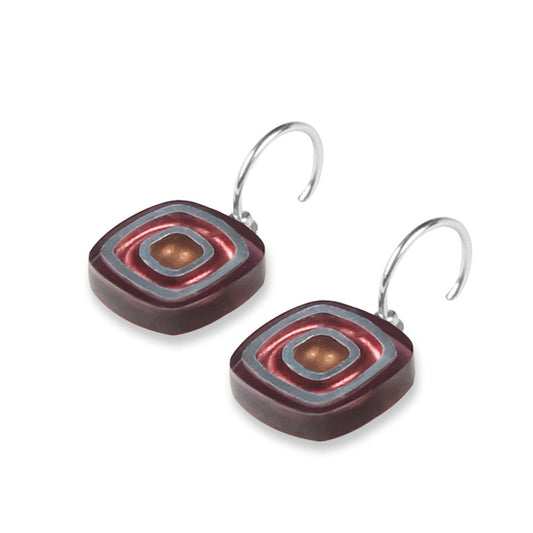 Claret Abstract Squares Creole Earrings | The Jewellery Stop