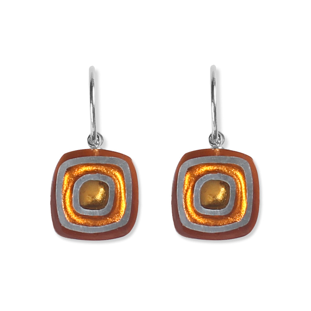 Mustard Abstract Squares Creole Earrings