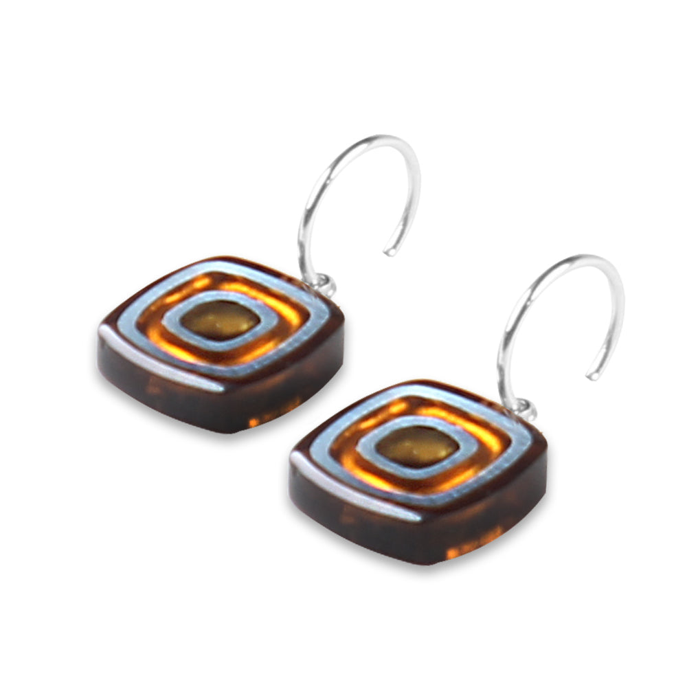 Mustard Abstract Squares Creole Earrings