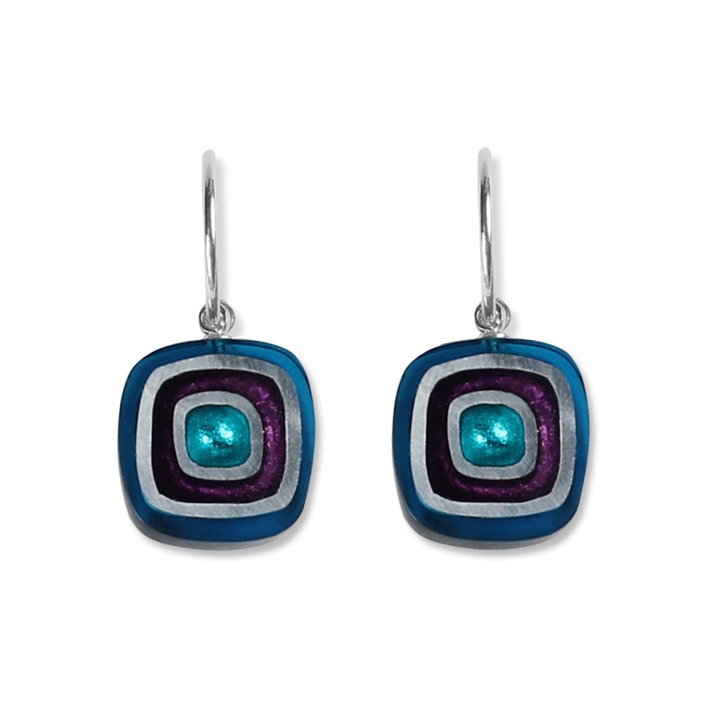 Peacock Abstract Squares Creole Earrings | The Jewellery Stop
