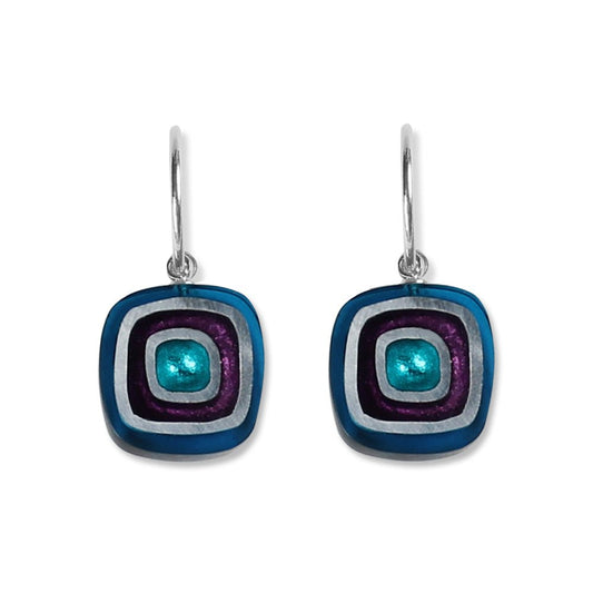 Peacock Abstract Squares Creole Earrings | The Jewellery Stop