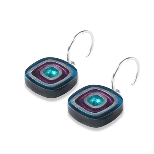 Peacock Abstract Squares Creole Earrings | The Jewellery Stop