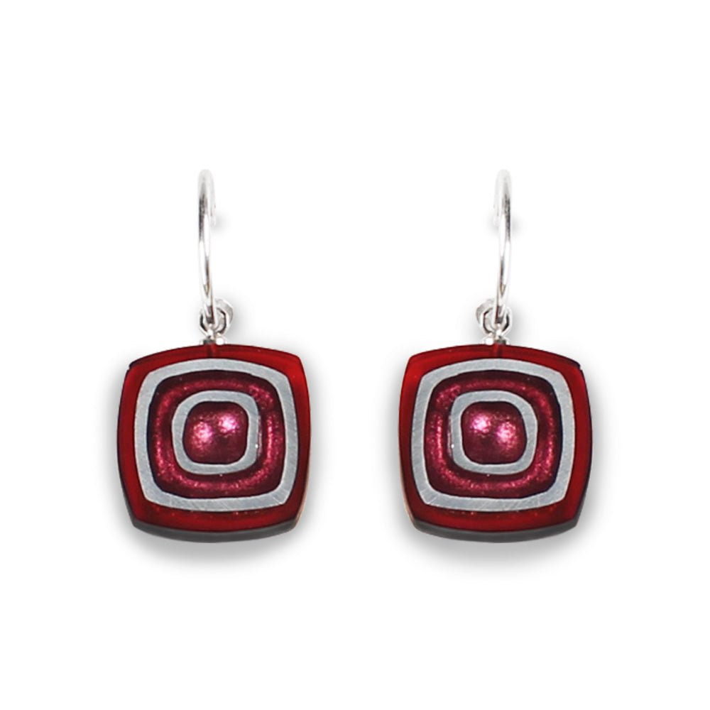 Red Abstract Squares Creole Earrings | The Jewellery Stop