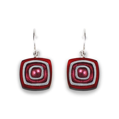 Red Abstract Squares Creole Earrings | The Jewellery Stop