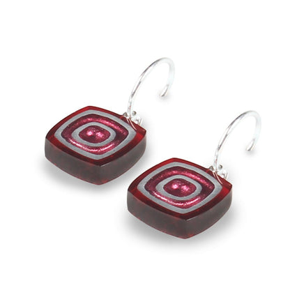 Red Abstract Squares Creole Earrings | The Jewellery Stop