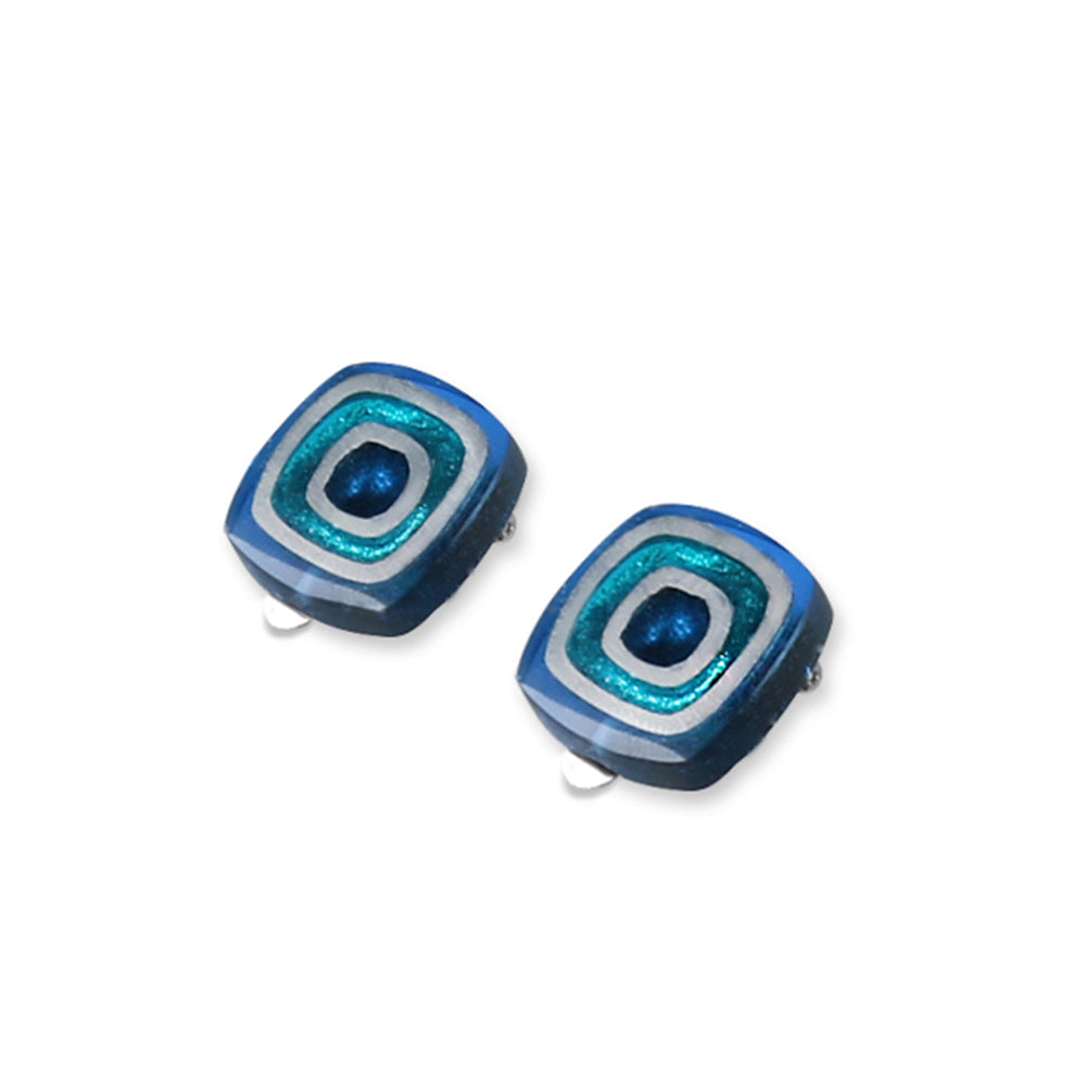 Azure Abstract Squares Clip Earrings