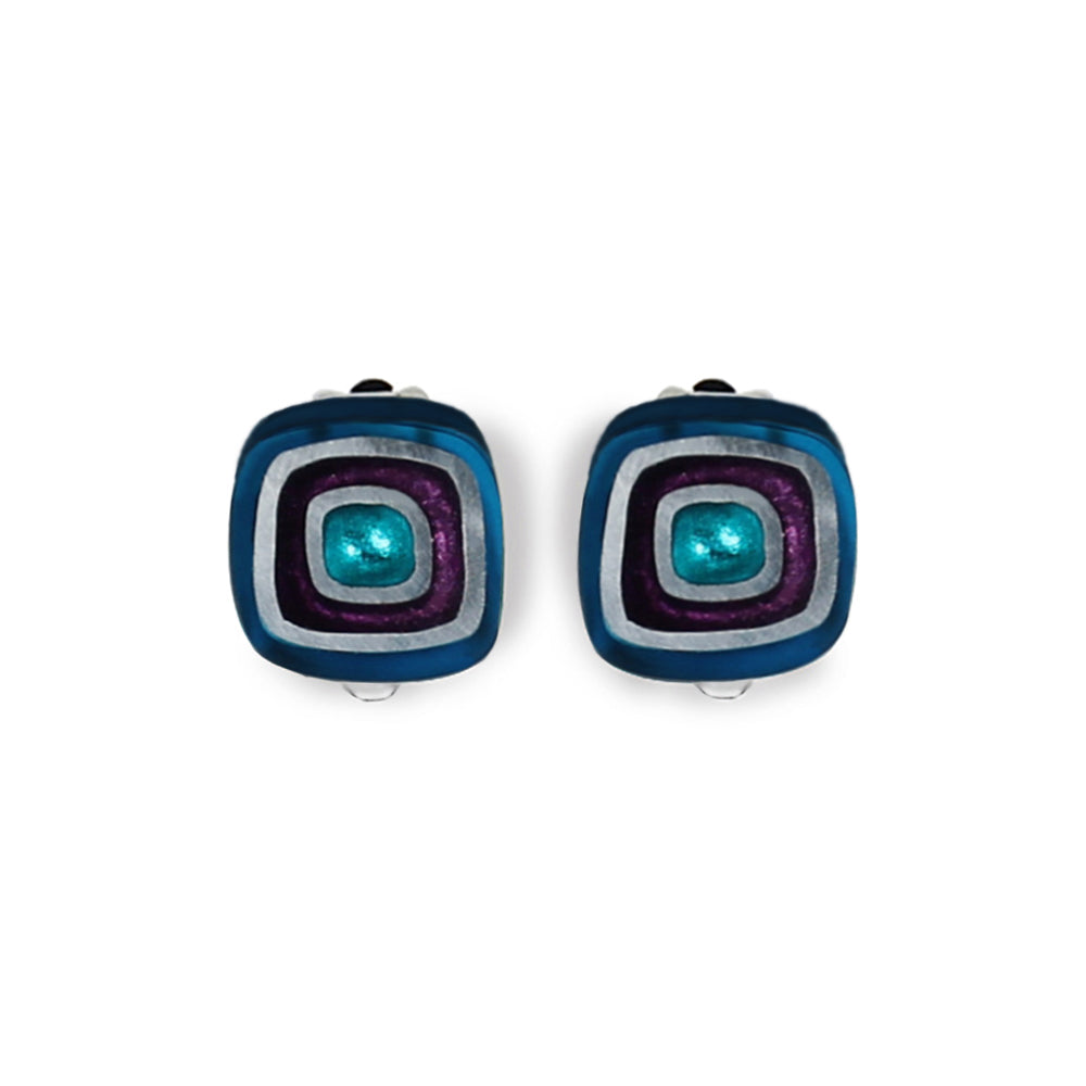 Peacock Abstract Squares Clip Earrings