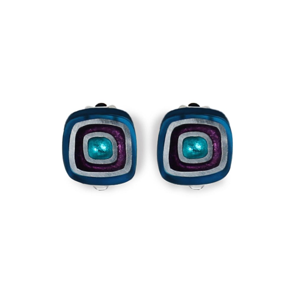 Peacock Abstract Squares Clip Earrings | The Jewellery Stop