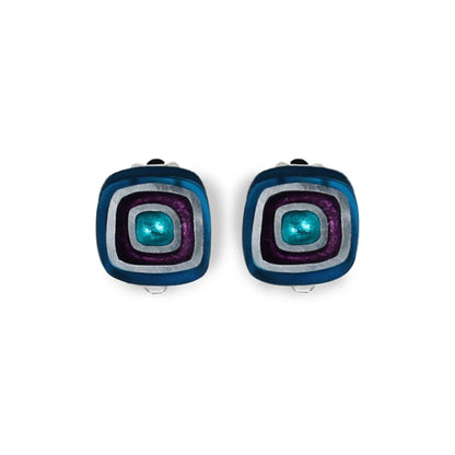 Peacock Abstract Squares Clip Earrings | The Jewellery Stop