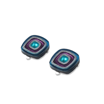 Peacock Abstract Squares Clip Earrings