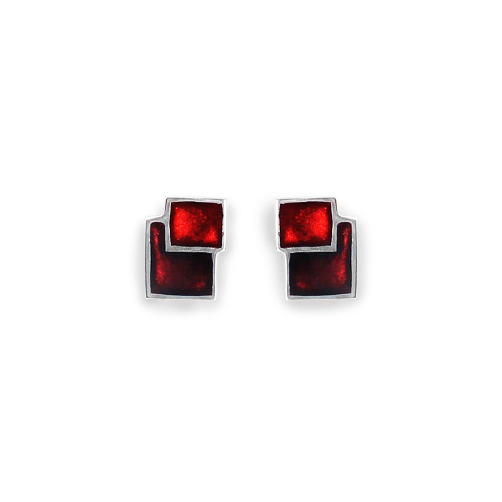 Red Collage Double Stud Earrings | The Jewellery Stop