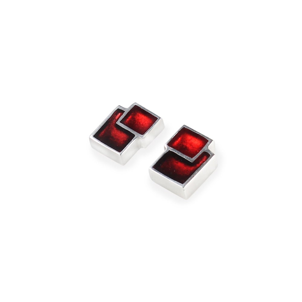 Red Collage Double Stud Earrings | The Jewellery Stop