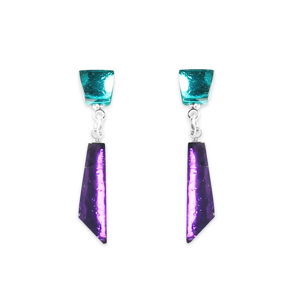 Peacock Icicle Double Drop Stud Earrings | The Jewellery Stop