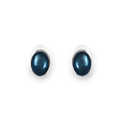 Navy Oval Slice Stud Earrings | The Jewellery Stop