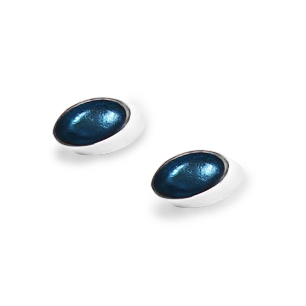 Navy Oval Slice Stud Earrings | The Jewellery Stop