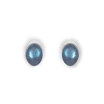 Navy Oval Slice Small Stud Earrings | The Jewellery Stop