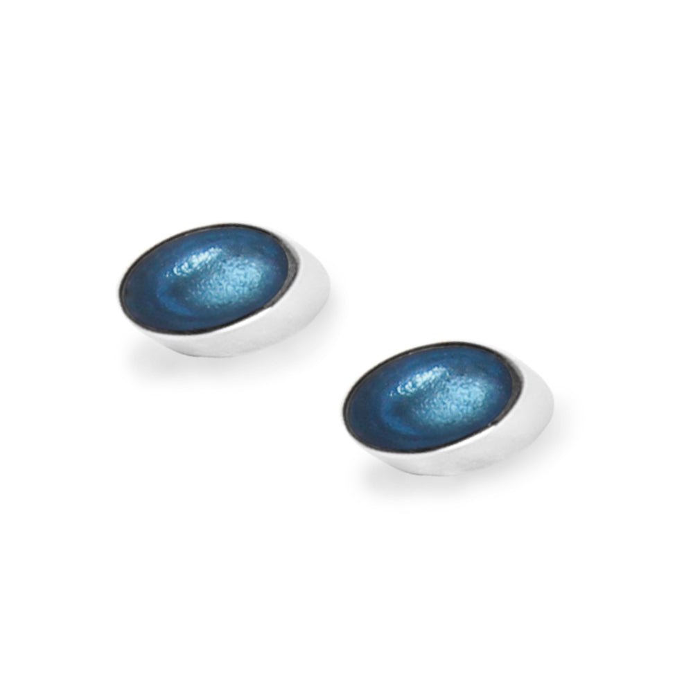 Navy Oval Slice Small Stud Earrings | The Jewellery Stop