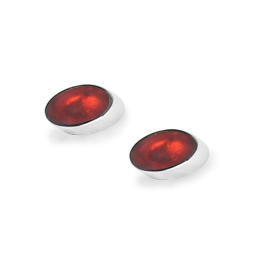 Red Oval Slice Small Stud Earrings | The Jewellery Stop