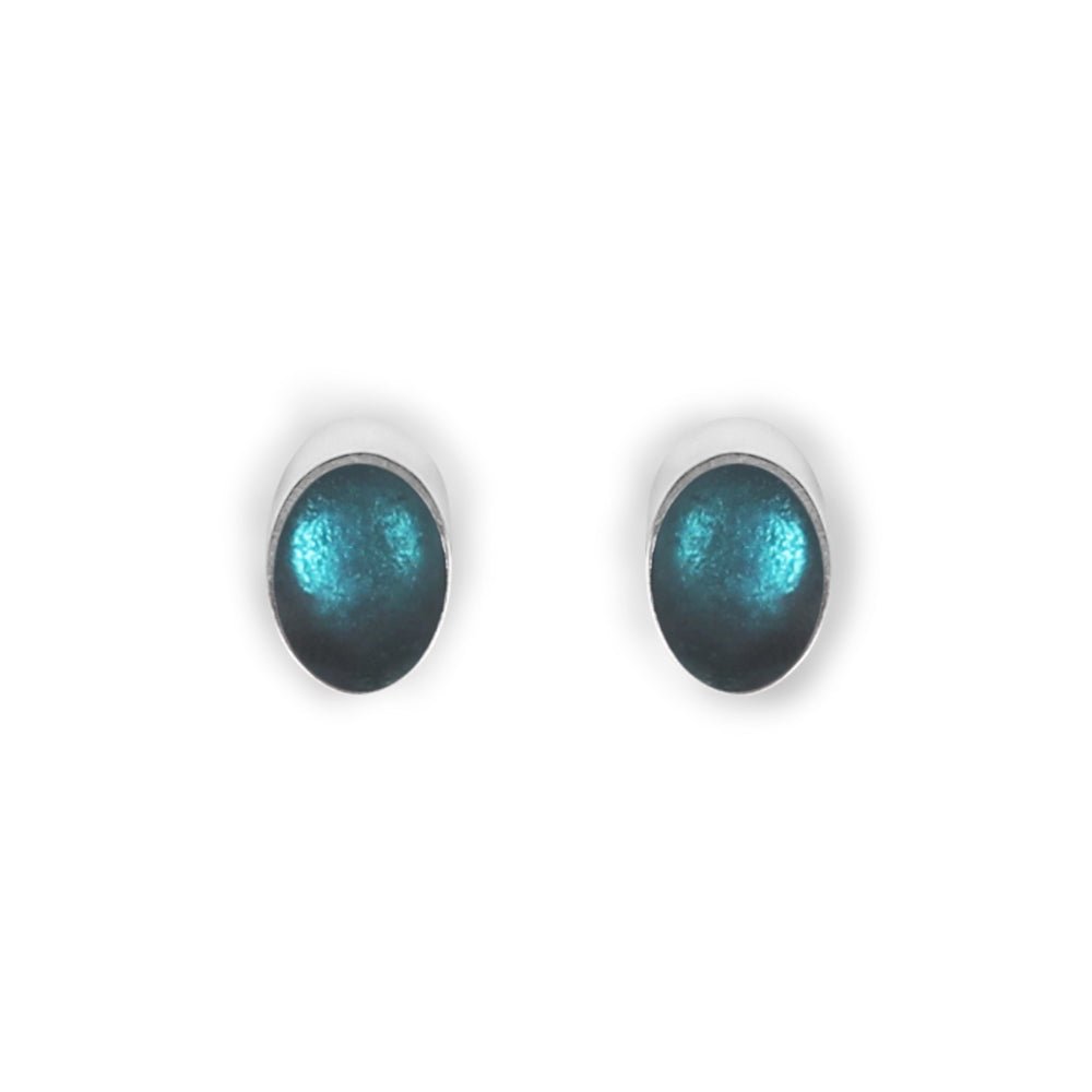 Teal Oval Slice Small Stud Earrings | The Jewellery Stop