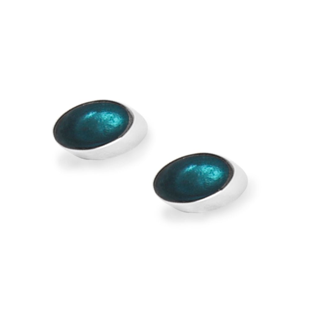 Teal Oval Slice Small Stud Earrings | The Jewellery Stop
