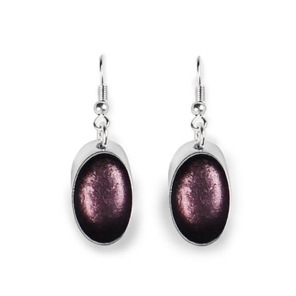 Aubergine Oval Slice Fish Hook Earrings | The Jewellery Stop