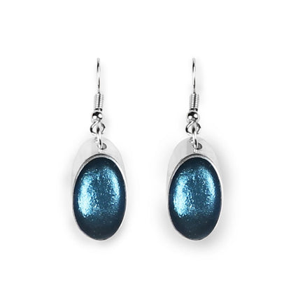 Navy Oval Slice Fish Hook Earrings | The Jewellery Stop